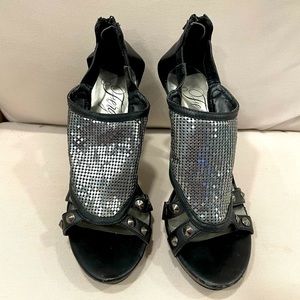 Fergie Black Gladiator Stiletto Heels Sz - 7.5